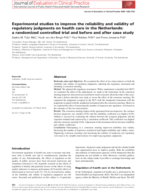 (PDF) Experimental studies to improve the reliability and validity of