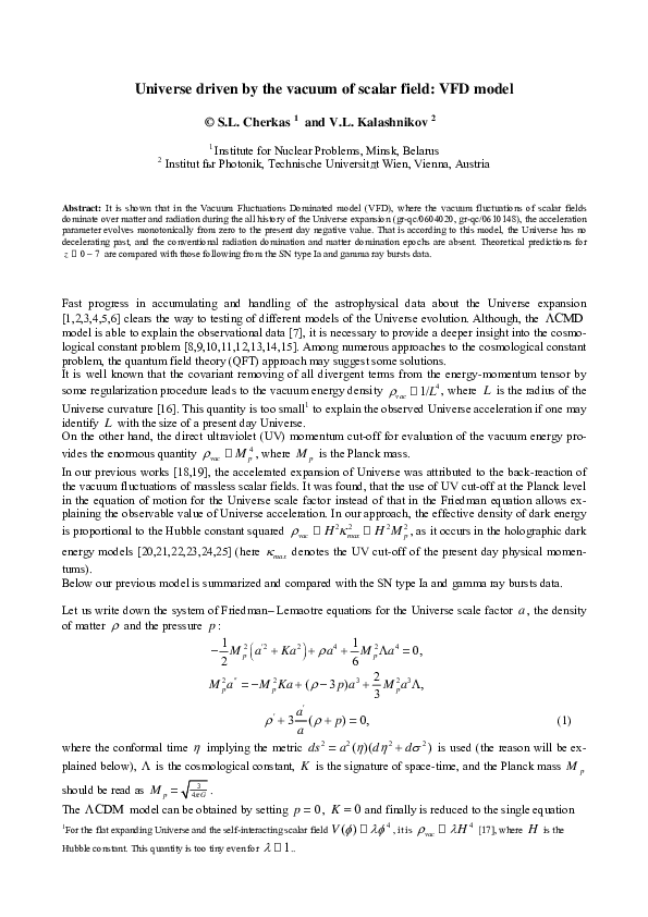 (PDF) Universe driven by the vacuum of scalar field VFD model