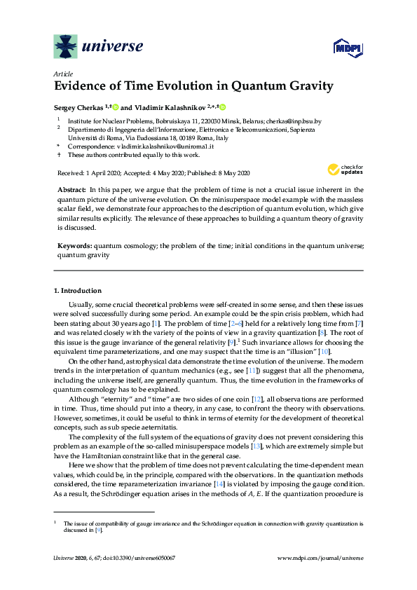 (PDF) Evidence of Time Evolution in Quantum Gravity