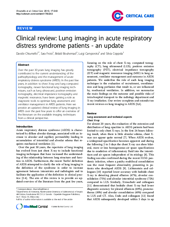 (PDF) Clinical review: Lung imaging in acute respiratory distress ...