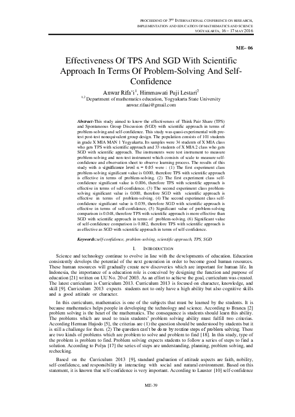(PDF) Effectiveness Of TPS And SGD With Scientific Approach In Terms Of ...