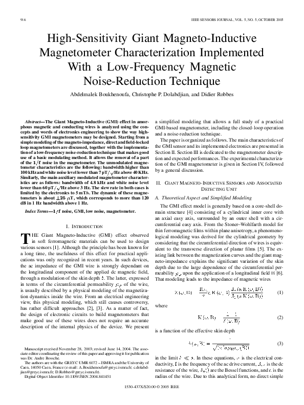 (PDF) High-sensitivity giant magneto-inductive magnetometer ...