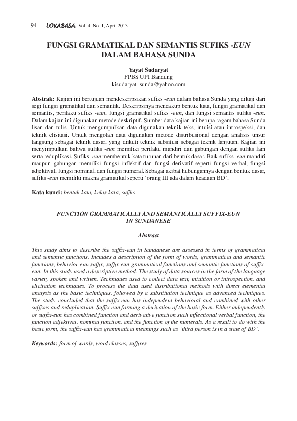(PDF) Fungsi Gramatikal Dan Semantis Sufiks -Eun Dalam Bahasa Sunda