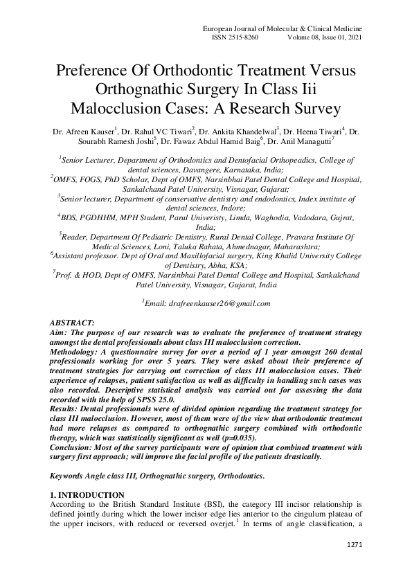 (PDF) Preference Of Orthodontic Treatment Versus Orthognathic Surgery ...