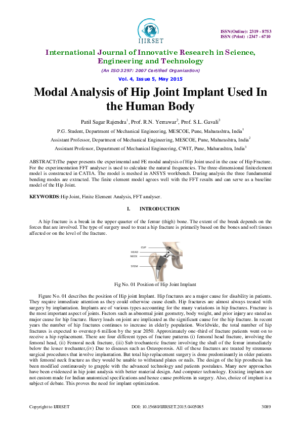(PDF) Numerical Analysis of Hip Joint Implant