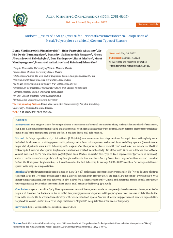 (PDF) Midterm Results of 2 Stage Revision for Periprosthetic Knee
