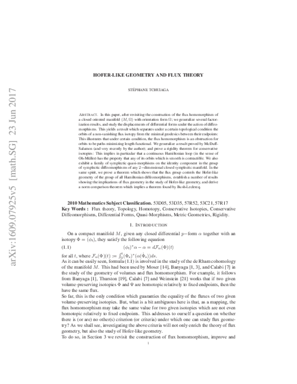 (PDF) Hofer-Like Geometry and Flux Theory