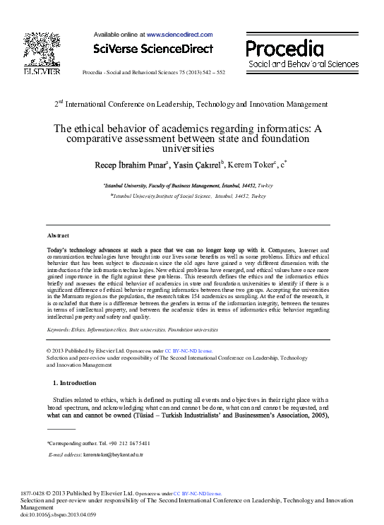 (PDF) The Ethical Behavior of Academics Regarding Informatics: A ...
