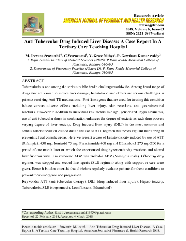 (PDF) Anti Tubercular Drug Induced Liver Disease: A Case Report In A ...