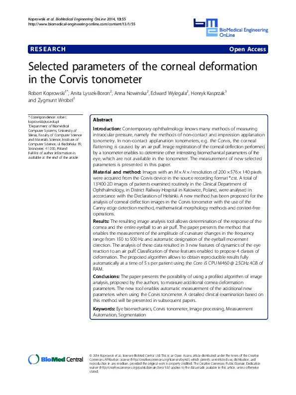 (PDF) Selected parameters of the corneal deformation in the Corvis ...