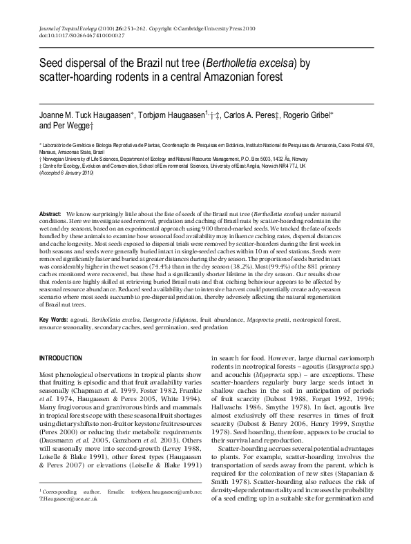(PDF) Seed dispersal of the Brazil nut tree (Bertholletia excelsa) by