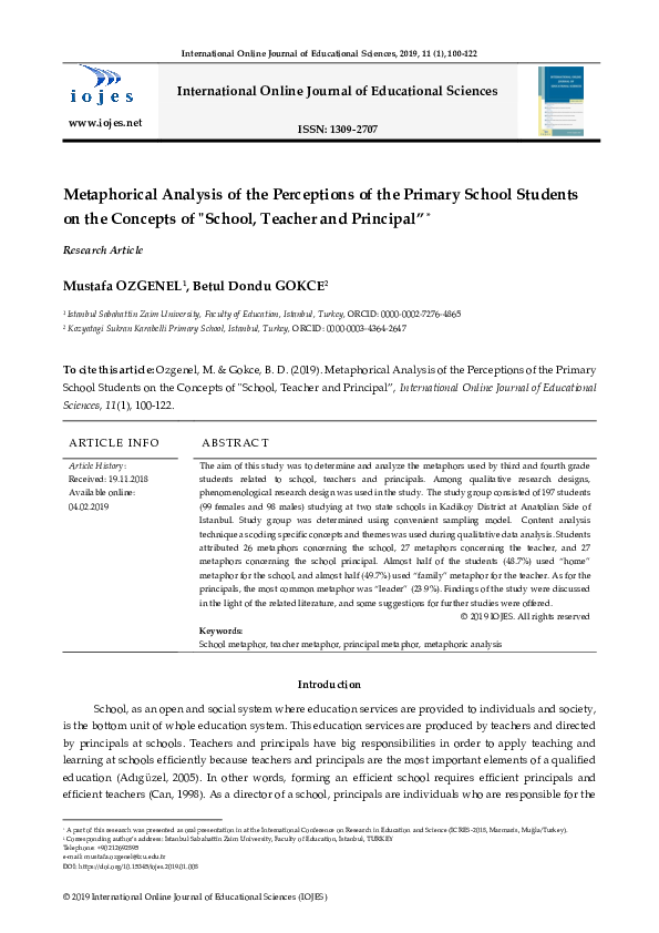 (PDF) Metaphorical Analysis of the Perceptions of the Primary School ...