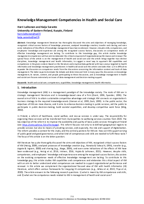 (PDF) Knowledge Management Competencies in Health and Social Care