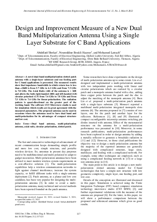 (PDF) Design and Improvement Measure of a New Dual Band ...