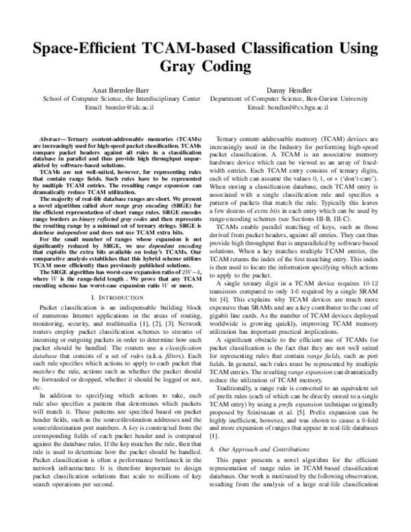 (PDF) Space-Efficient TCAM-Based Classification Using Gray Coding ...