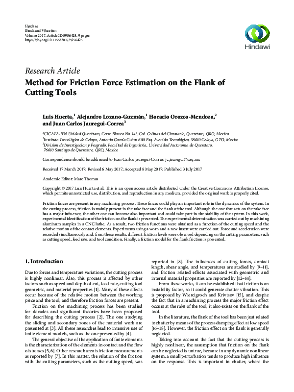 (PDF) Method for Friction Force Estimation on the Flank of Cutting Tools