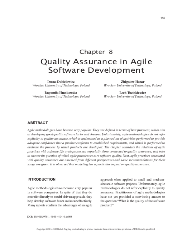 (PDF) Quality Assurance in Agile Software Development