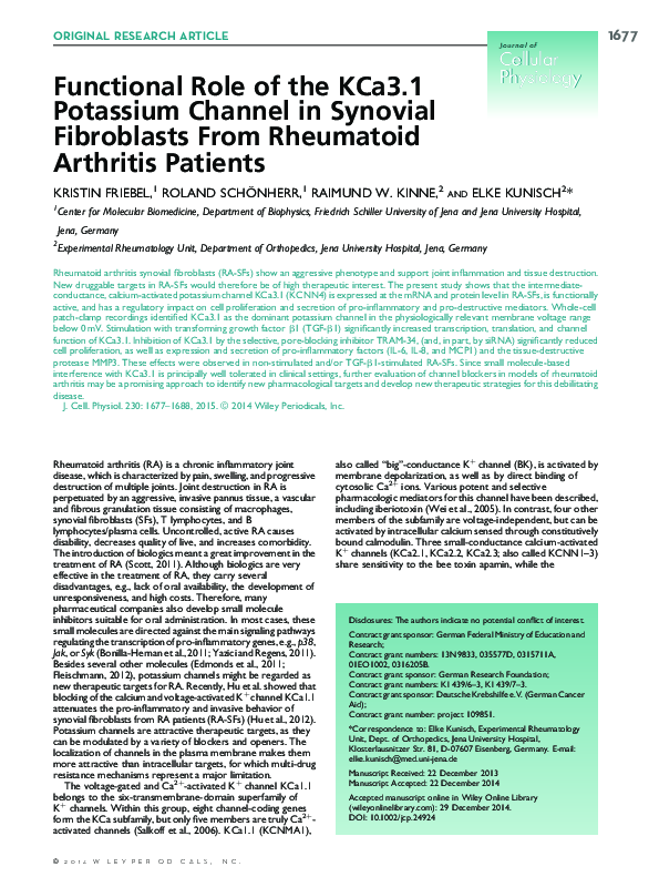 (PDF) Functional role of the KCa3.1 potassium channel in synovial ...