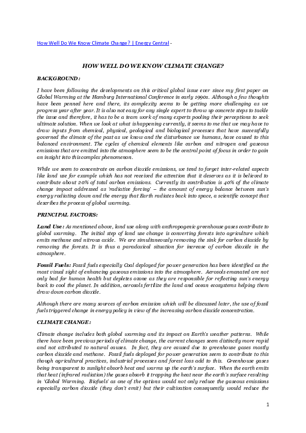 (DOC) How Well Do We Know Climate Change? Energy Central HOW WELL DO