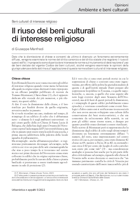 Pdf Il Riuso Dei Beni Culturali Di Interesse Religioso