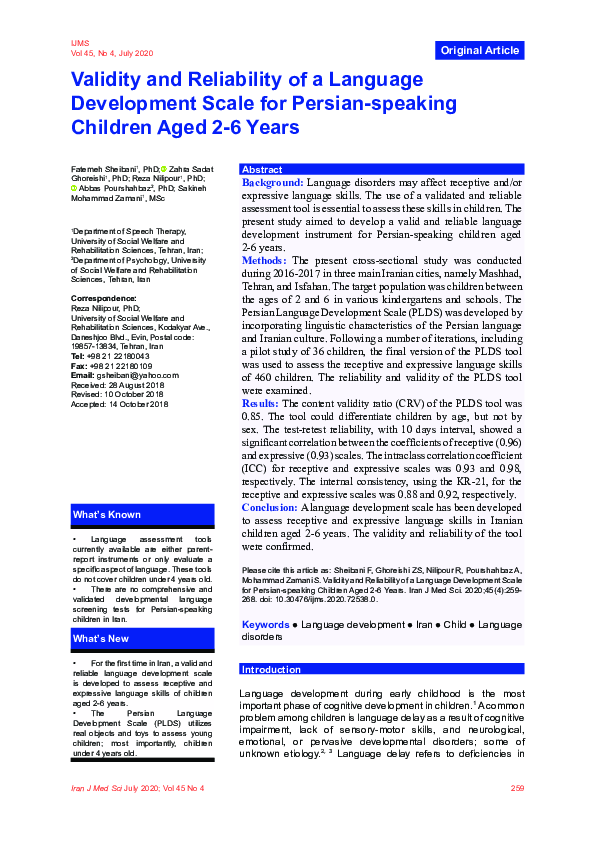 (PDF) Validity and Reliability of a Language Development Scale for ...