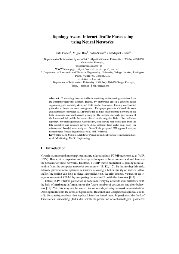 (PDF) Topology Aware Internet Traffic Forecasting Using Neural Networks