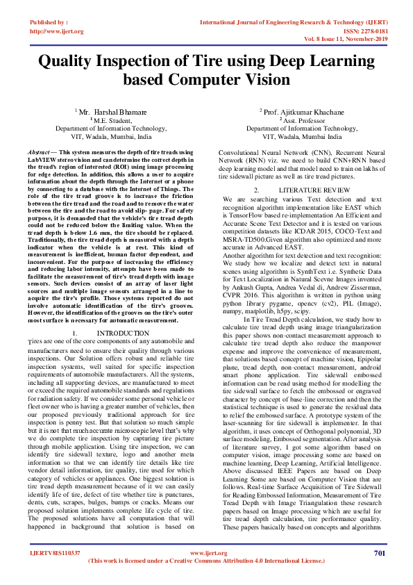 (PDF) Quality Inspection of Tire using Deep Learning based Computer Vision