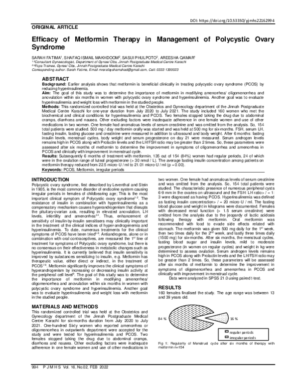 (PDF) Efficacy of Metformin Therapy in Management of Polycystic Ovary ...
