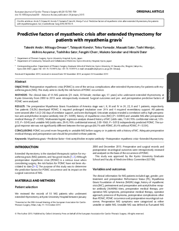 (PDF) Multivariate determinants of the need for postoperative