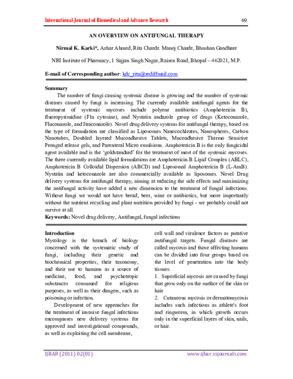 (PDF) An Overview on Antifungal Therapy Dr Manoj Charde Academia.edu