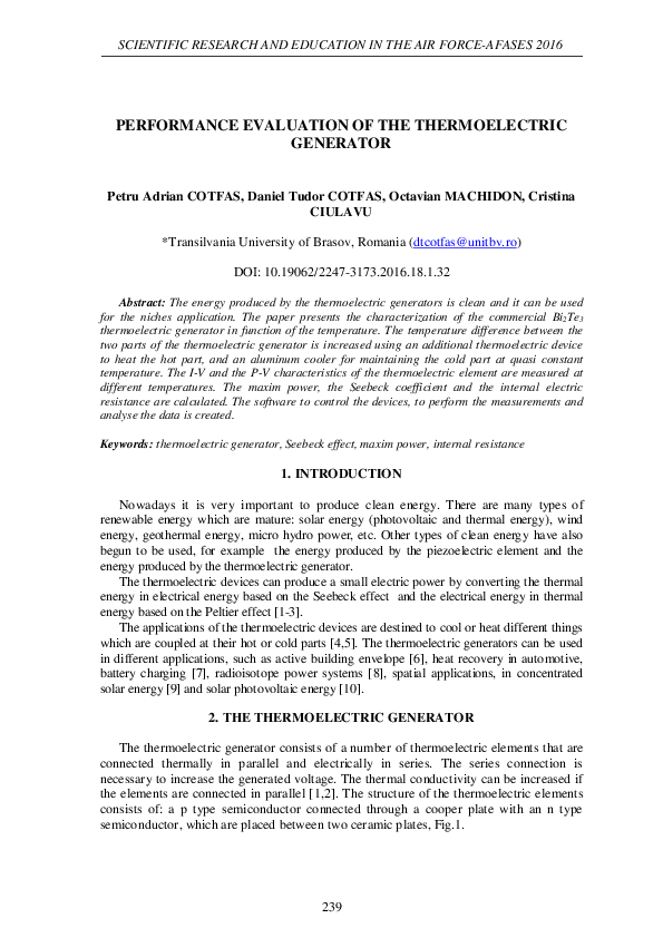(PDF) Performance Evaluation of the Thermoelectric Generator