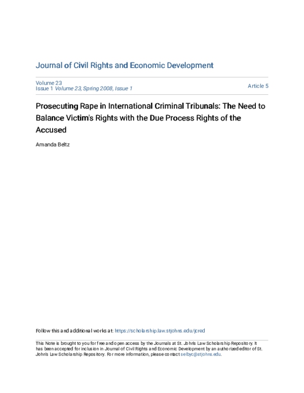(PDF) Prosecuting Rape in International Criminal Tribunals: The Need to ...