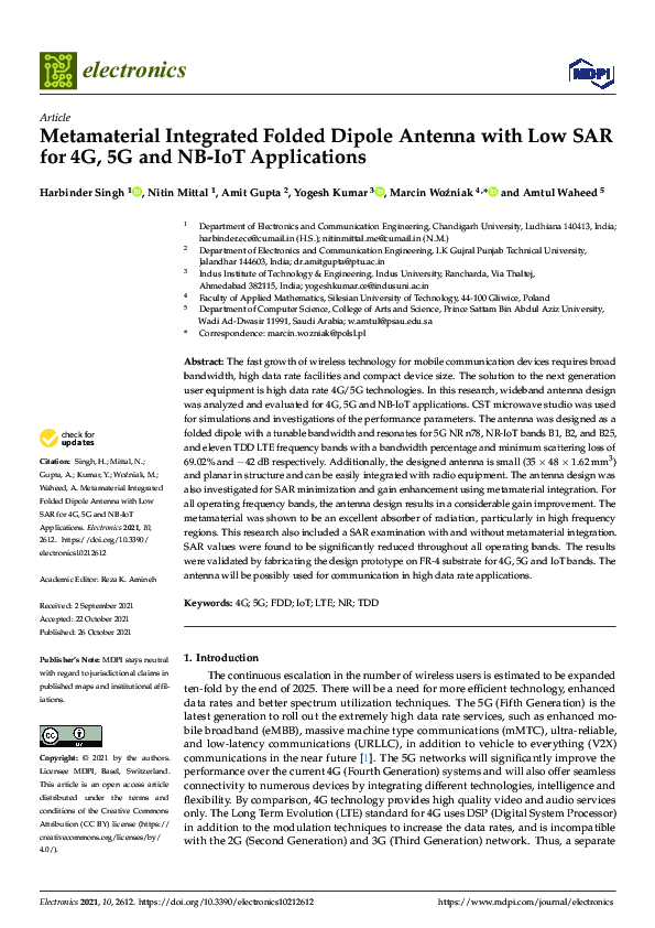 (PDF) Metamaterial Integrated Folded Dipole Antenna with Low SAR for 4G, 5G and NBIoT
