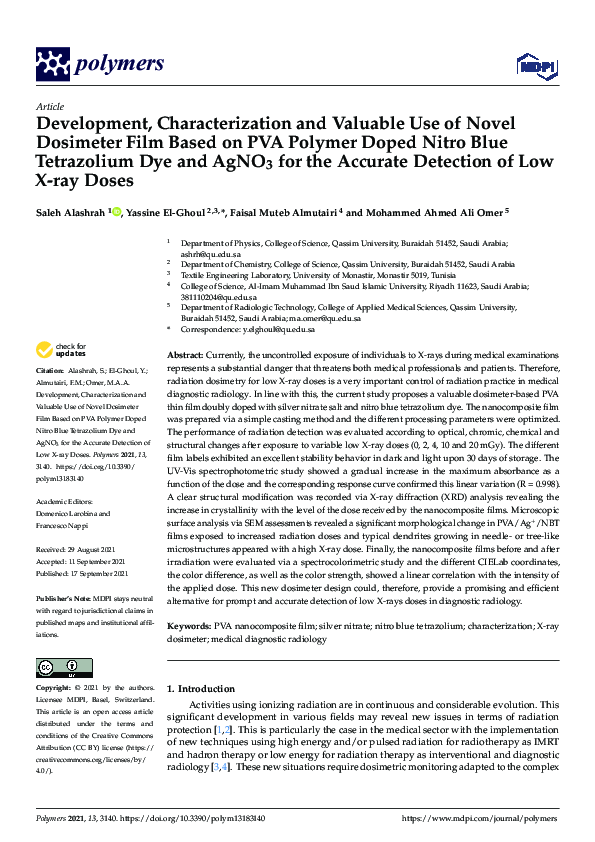 (PDF) Development, Characterization and Valuable Use of Novel Dosimeter ...