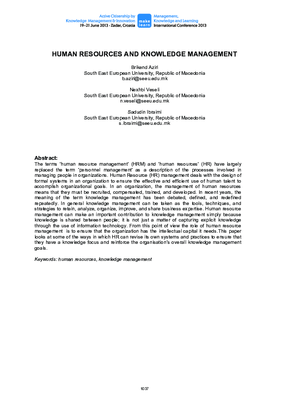 (PDF) Human Resources and Knowledge Management