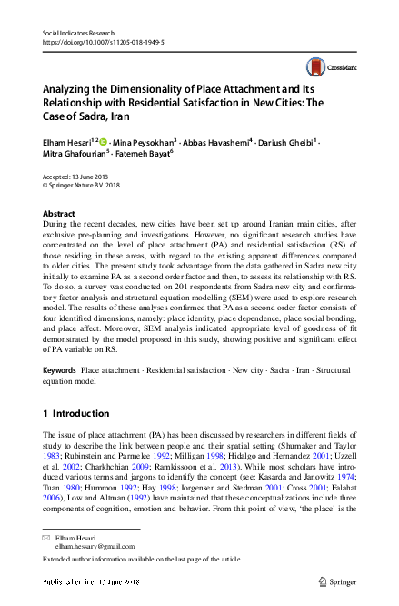 (PDF) Analyzing the Dimensionality of Place Attachment and Its ...