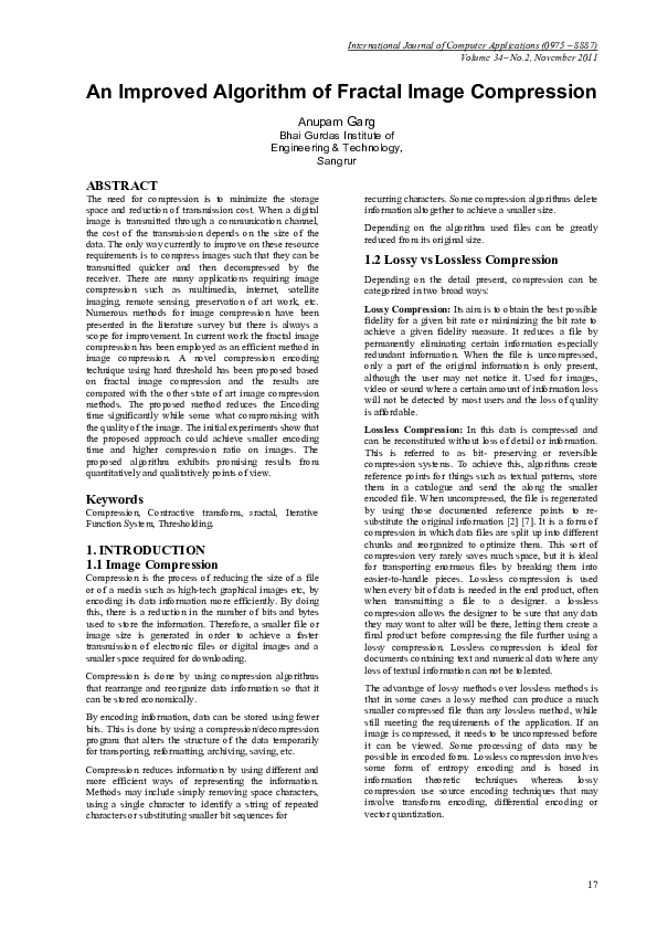 (PDF) An Improved Algorithm of Fractal Image Compression