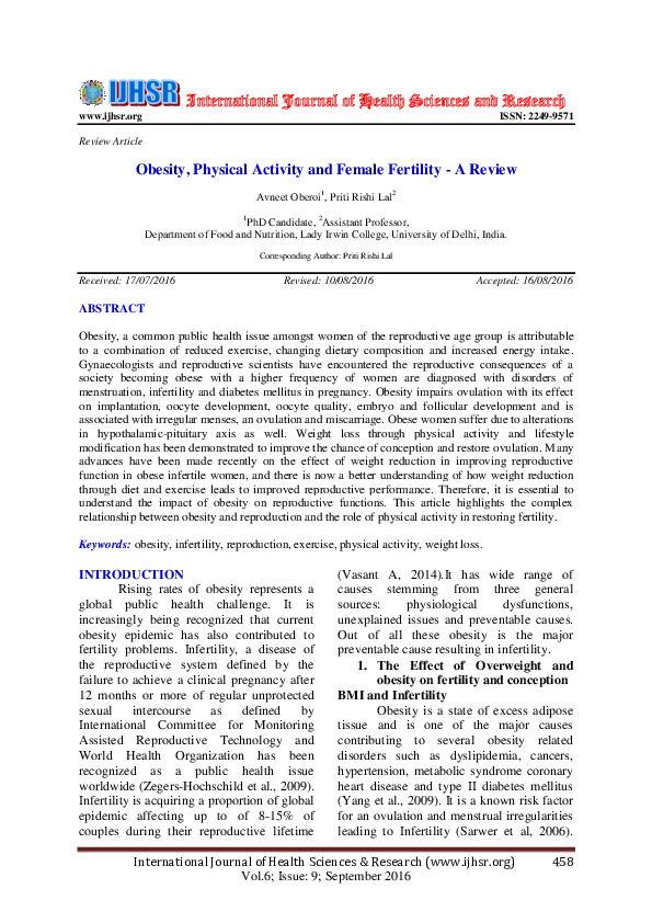 (PDF) Obesity, Physical Activity and Female Fertility-A Review