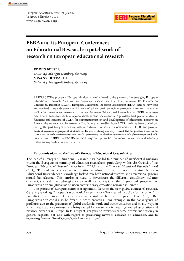 (PDF) EERA and its European Conferences on Educational Research A