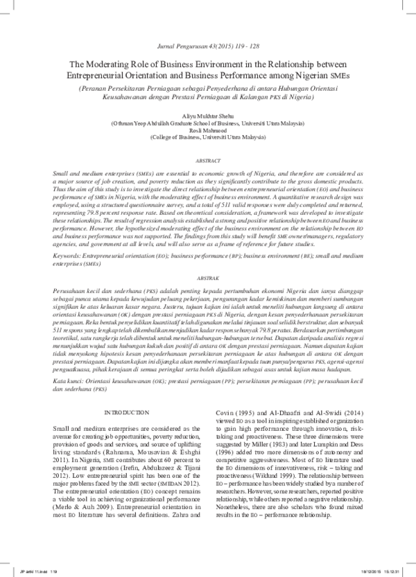 (PDF) The Moderating Role of Business Environment in the Relationship ...