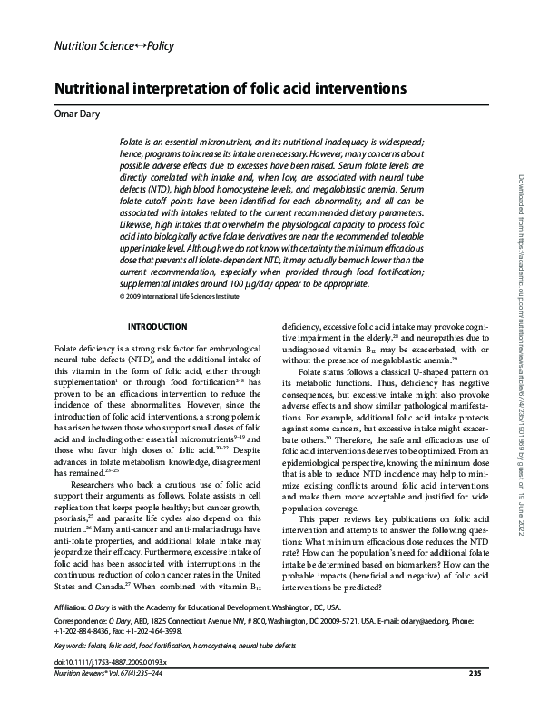 (PDF) Nutritional interpretation of folic acid interventions Omar