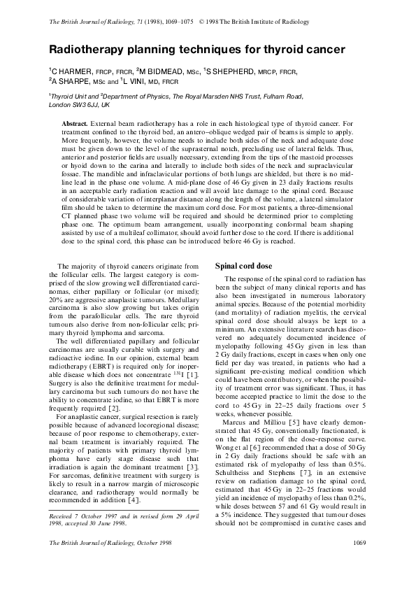 (PDF) Radiotherapy planning techniques for thyroid cancer