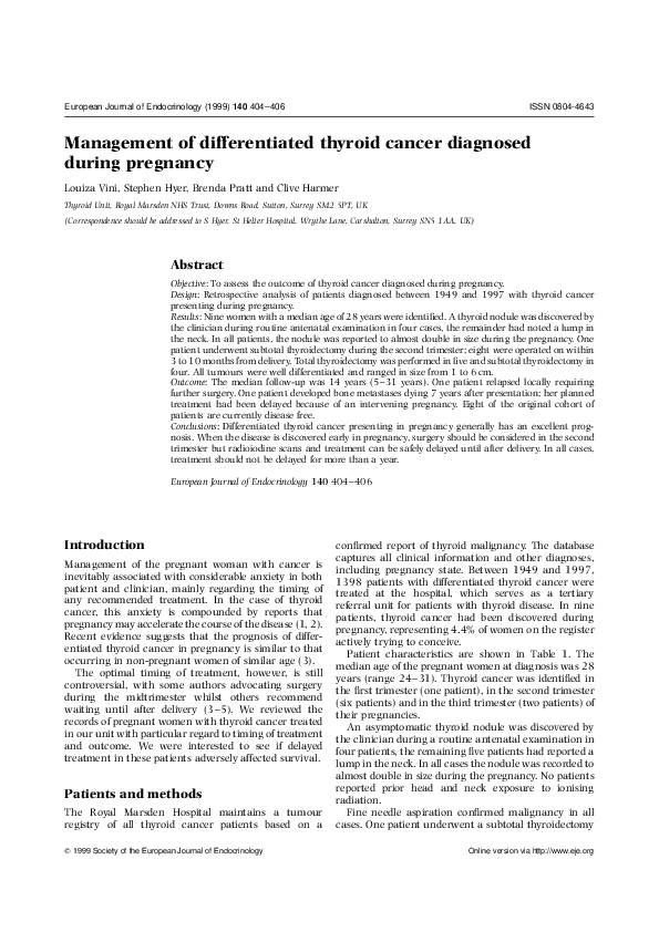 (PDF) Management of differentiated thyroid cancer diagnosed during ...