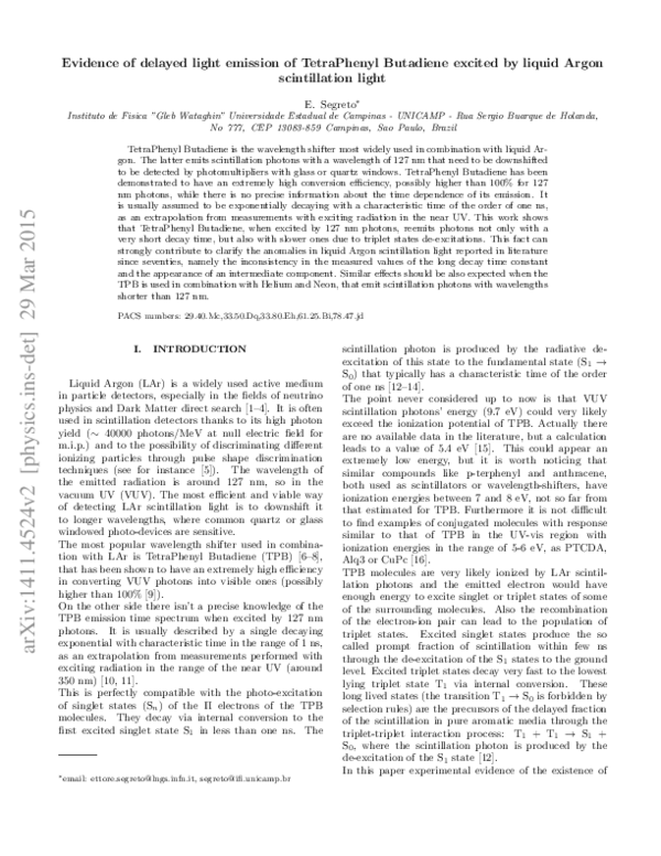 (PDF) Evidence of delayed light emission of tetraphenylbutadiene