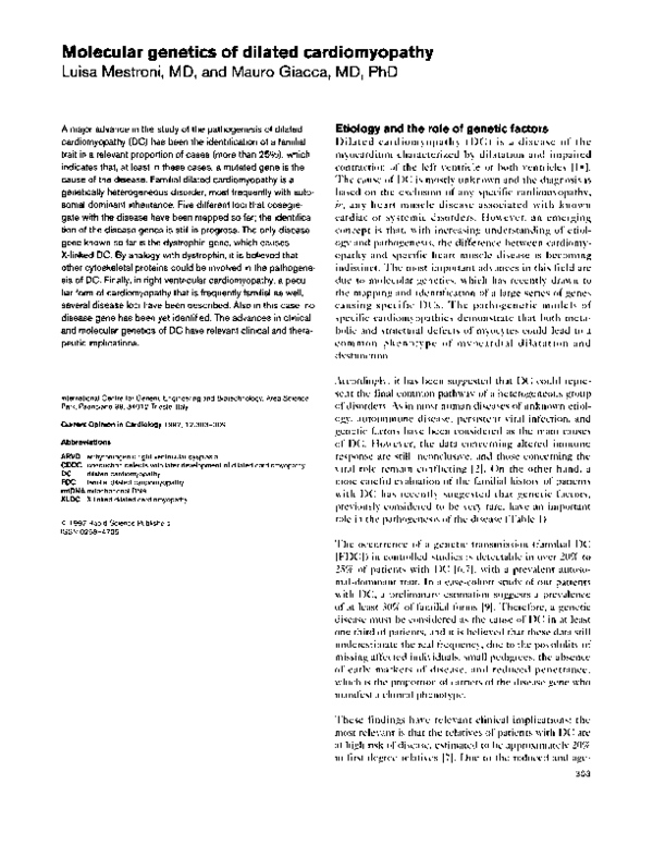 (PDF) Molecular genetics of dilated cardiomyopathy