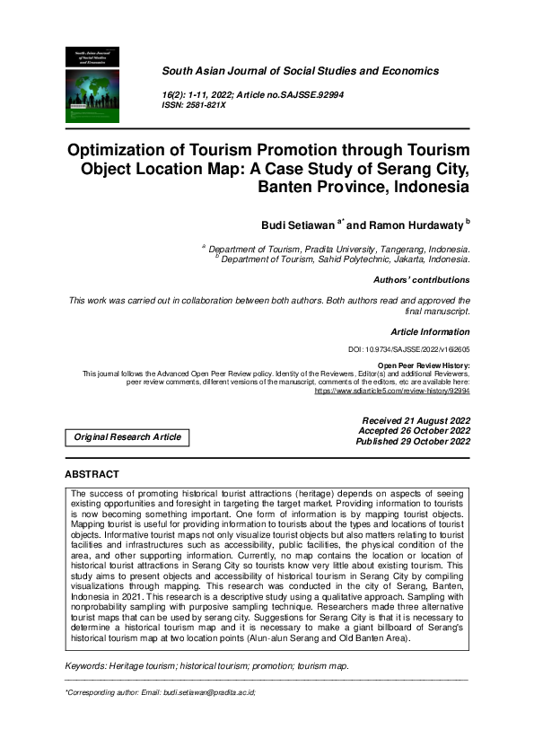 (PDF) Optimization of Tourism Promotion through Tourism Object Location Map A Case Study of