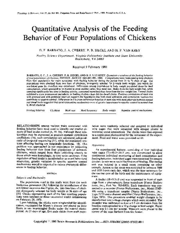 (PDF) Quantitative analysis of the feeding behavior of four populations ... - Analysis Of Feed Motility And Eating Behavior