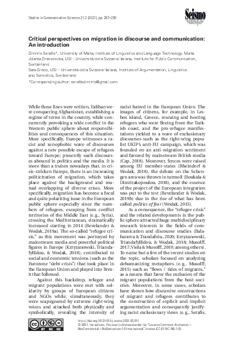 (PDF) Critical perspectives on migration in discourse and communication ...