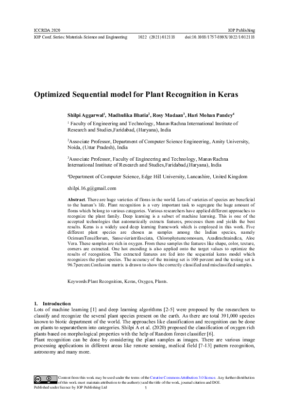 (PDF) Optimized Sequential model for Plant Recognition in Keras