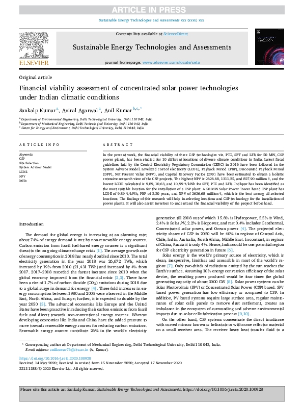 (PDF) Financial viability assessment of concentrated solar power ...